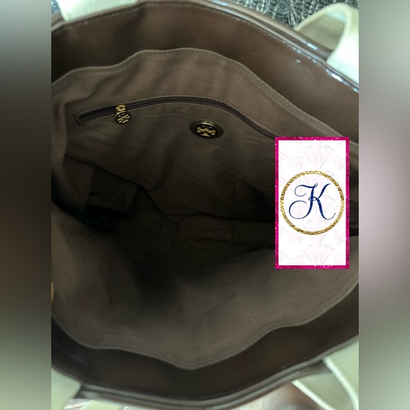 Tory Burch Large Tote LIMITED EDITION, VINTAGE TOTE Canvas & Brown Patent Tote - Picture 3 of 5